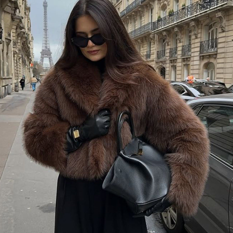 Women's Faux Fur Street Style Fox Fashion Green Coats