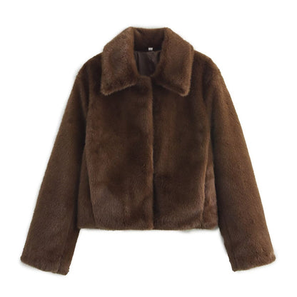 Women's Stylish Lapels Imitation Fur Furry Coats