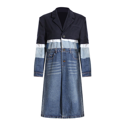 Women's Design Denim Windbreaker Color Contrast Patchwork Coats