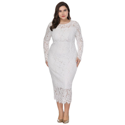 Women's Long Sleeve Lace Slim Dress Plus Size