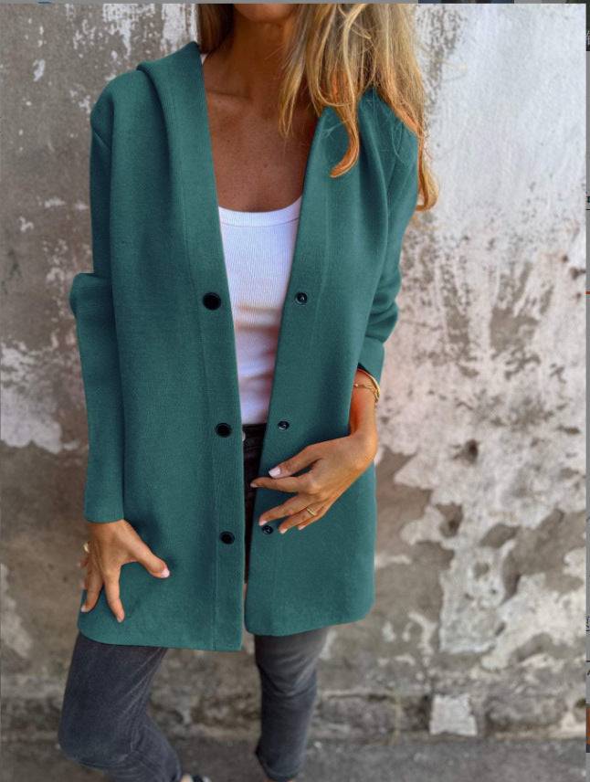 Women's Fashion Single-breasted Long Sleeve Solid Color Coats