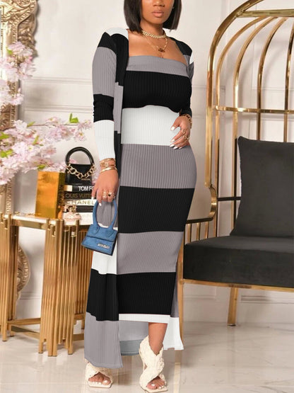 Striped Tube Dress Long Sleeve Two-piece Suits