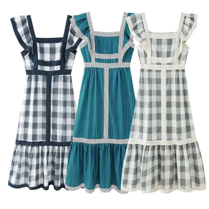 Women's Collar Color Contrast Patchwork Dress Fashionable Dresses