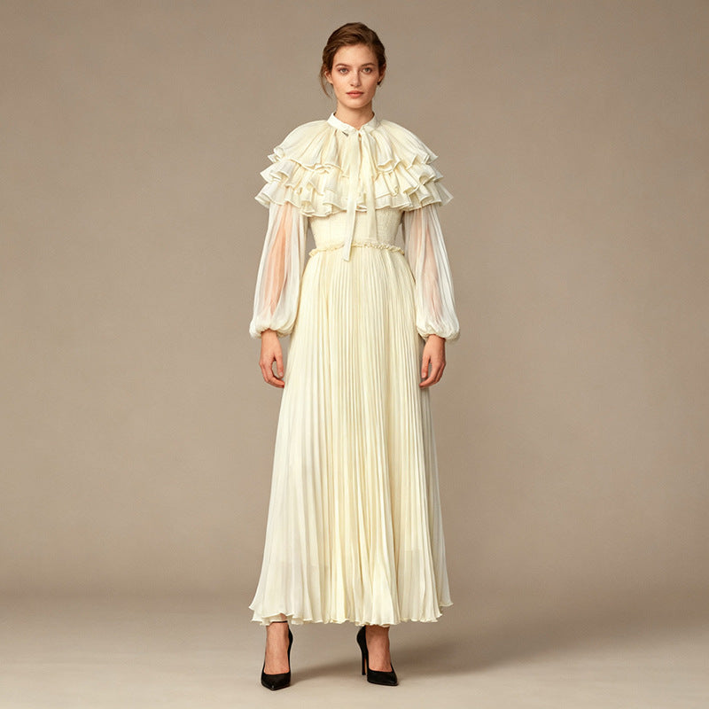 Women's Led Lantern Sleeve Dress Waist Solid Dresses