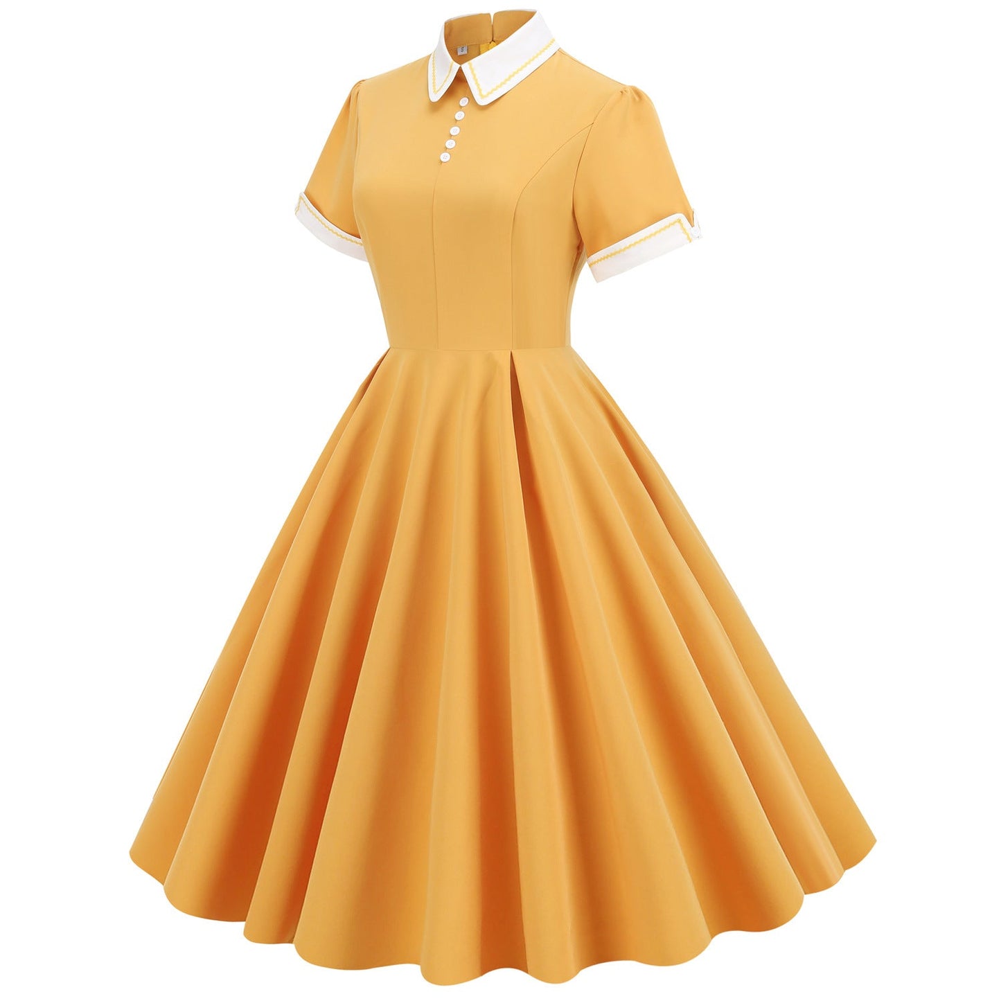 Women's Temperament Trim Contrast Color Turtleneck Doll Collar Mid-length Large Dresses
