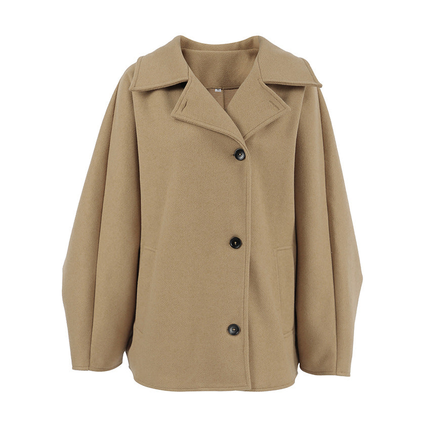 Women's Fashion High-grade Brown Woolen Lapel Batwing Coats