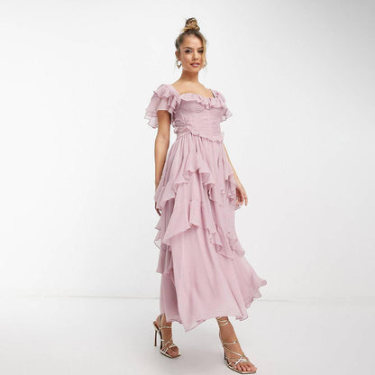 Dress Holiday Lace Backless Cake Ruffled Dresses