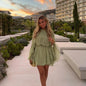 Women's Pleated High Waist Solid Color Layered Frill Flared Dresses