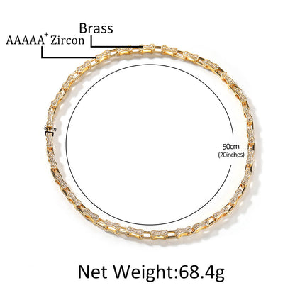 Hip Hop Rhinestone 5mm Bicycle Chain Necklace