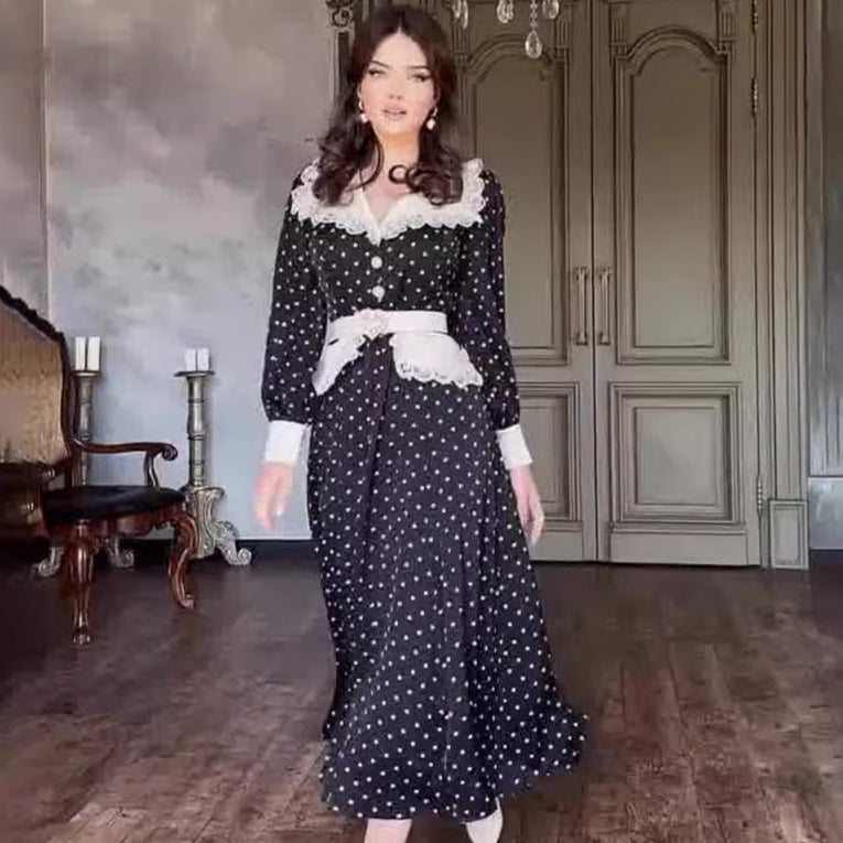 Summer Lace Doll Collar Polka Dot Dresses