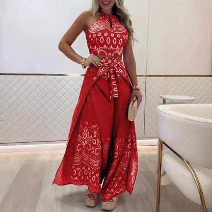 Women's Summer Retro Ethnic Style Halter Wide Suits