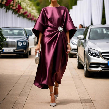 Women's Commuting Elegant Flower Beads Decorative Satin Dresses