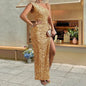 Women's Fashion Sexy Sequined Sleeveless Split Solid Dresses