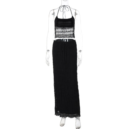 French Fashion Sexy Halter Backless Wrap Chest Double Suits
