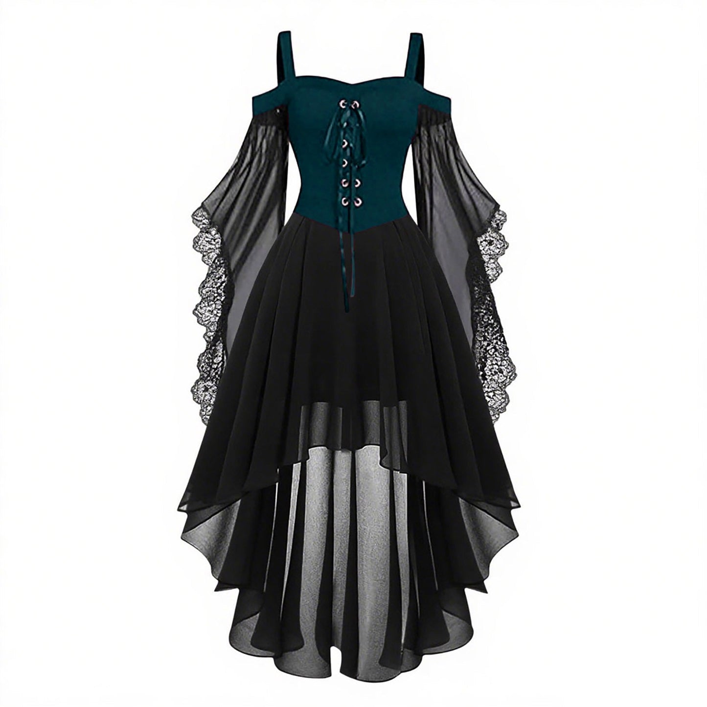 Gothic Style Halloween Witch Front Back Long Dresses