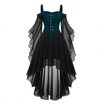Gothic Style Halloween Witch Front Back Long Dresses