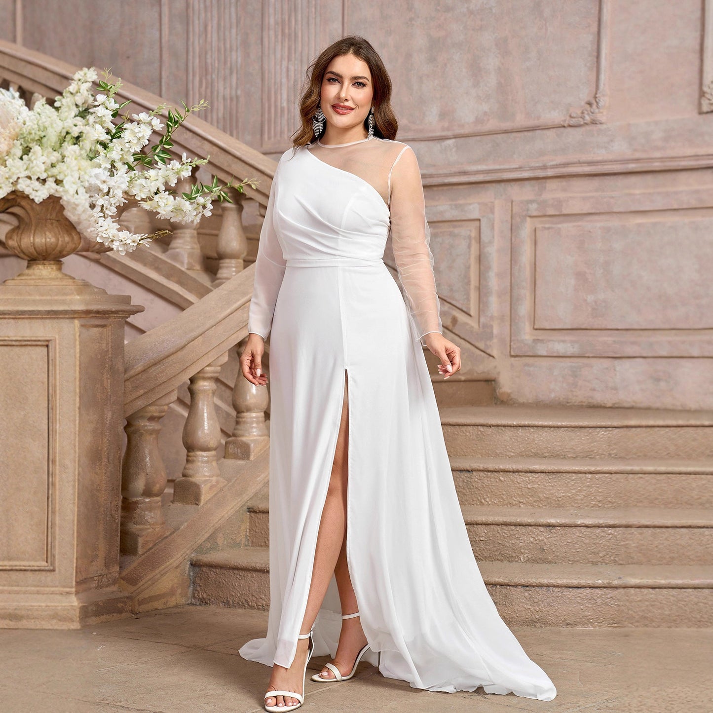 Women's Large Dress Solid Color Elegant Chiffon Dresses