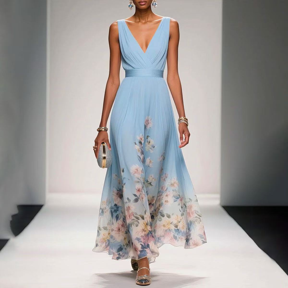 Summer Fashion Sexy Deep V Chiffon Dresses