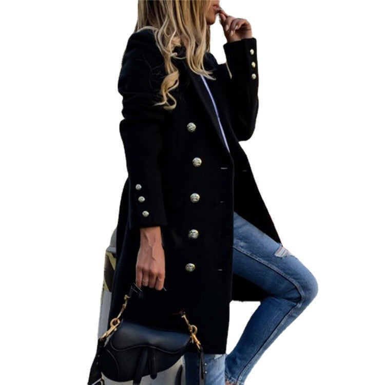 Women's Pretty Breasted Lapel Woolen Trench Coats