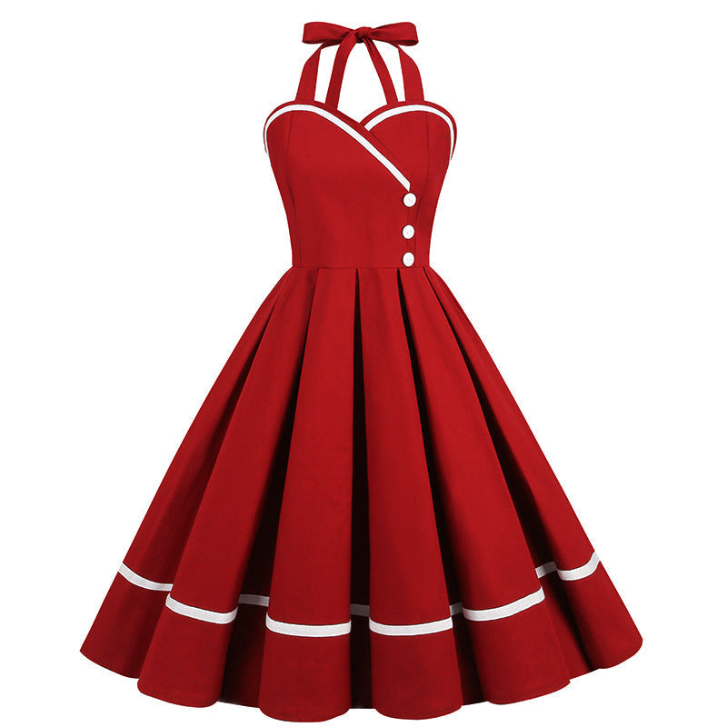 Retro Patchwork Large Hem Dress Pettiskirt Dresses