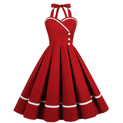 Retro Patchwork Large Hem Dress Pettiskirt Dresses