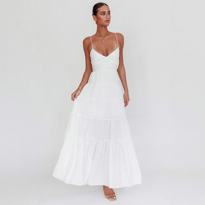 Women's Holiday Beach High Waist Pure Color Dresses