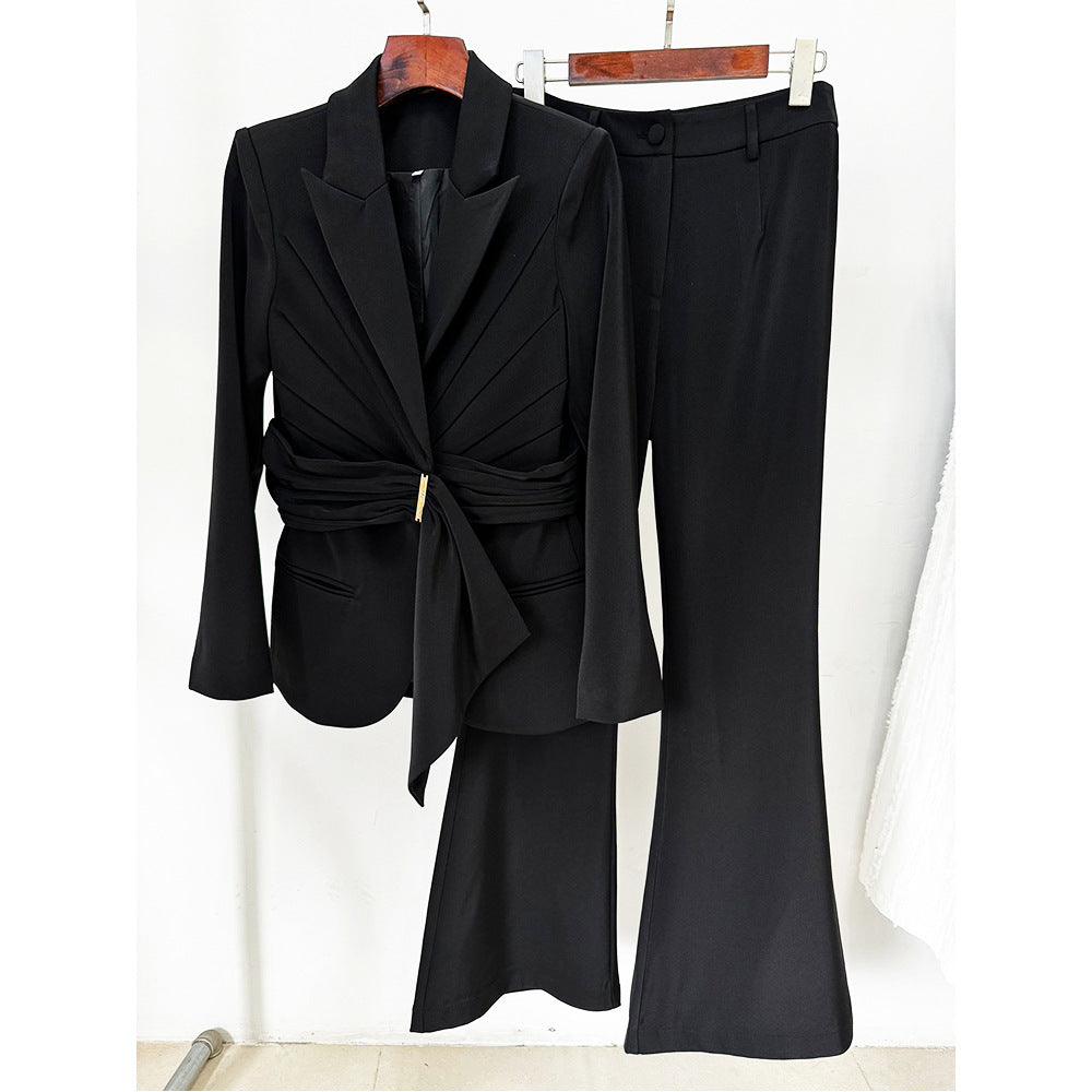 Temperament Irregular Belt Slim Fit Trousers Suits