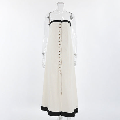 Women's French Style Vacation Cotton Linen Strapless Dresses