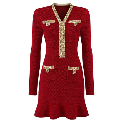 Slim Fit Slimming Bead Long Sleeve Dresses