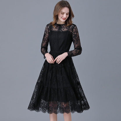 Women's Lace Dress French Chubby Black Primer Dresses