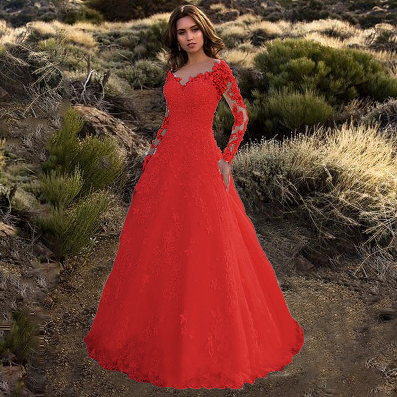 Women's Spring Long Sleeve Bridal Dress Formal Clothing