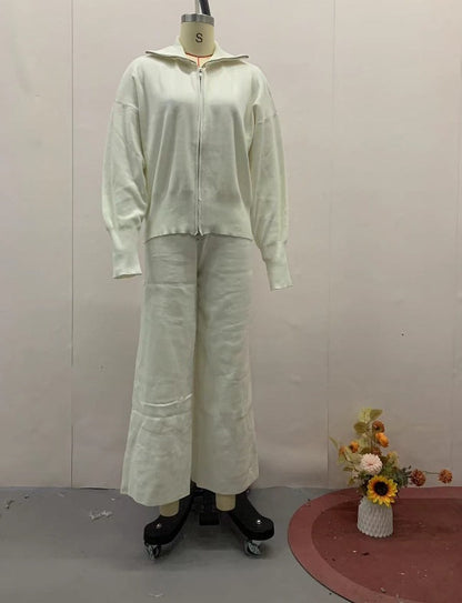 Women's Solid Color Slim Fit Knitted Trousers Suits