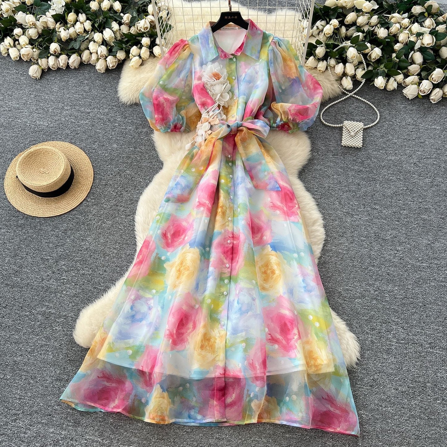 Style Temperament Dress Female Summer Three-dimensional Flower Lantern Dresses