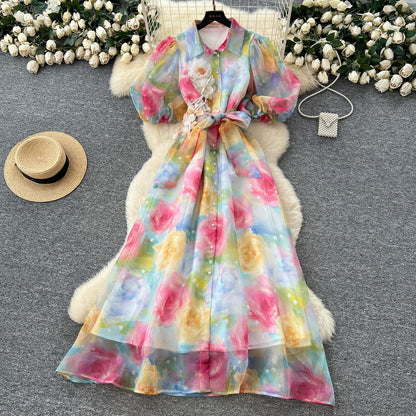Style Temperament Dress Female Summer Three-dimensional Flower Lantern Dresses