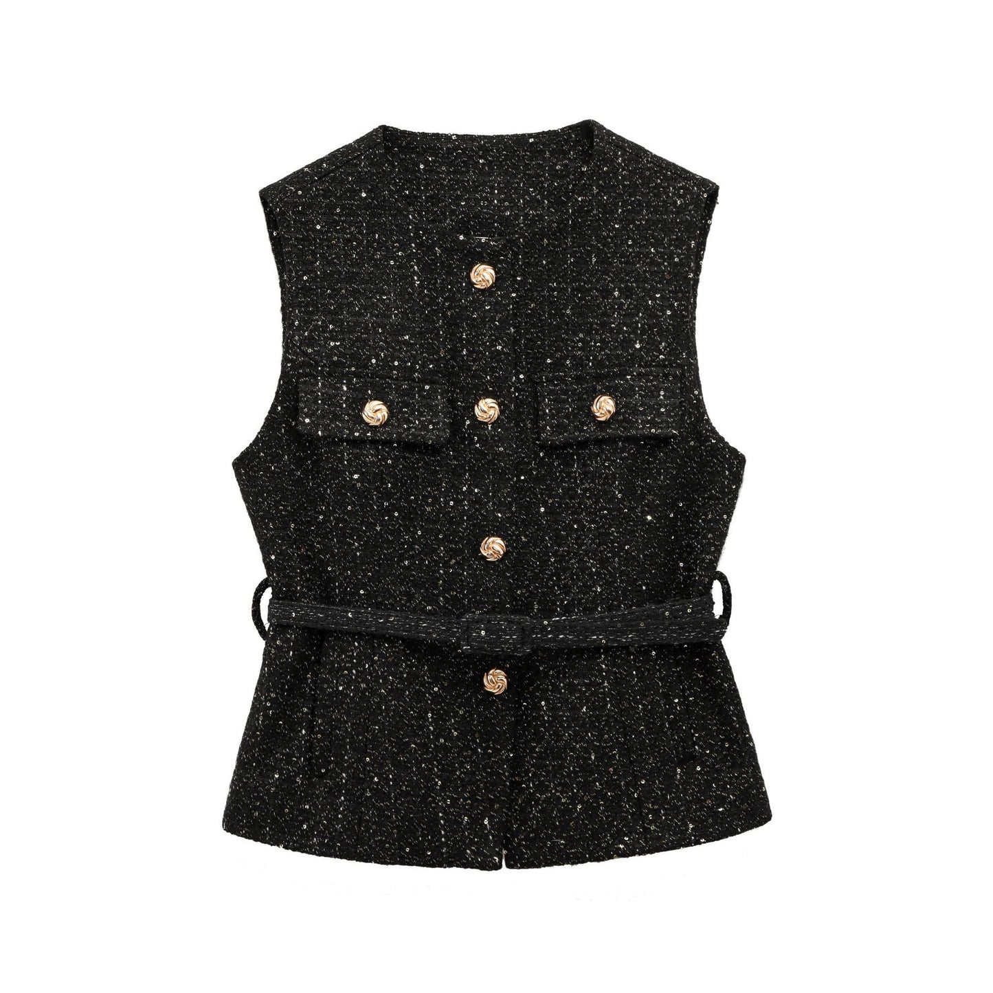 Women's French Design With Belt Sequin Decorative Coats