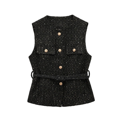 Women's French Design With Belt Sequin Decorative Coats