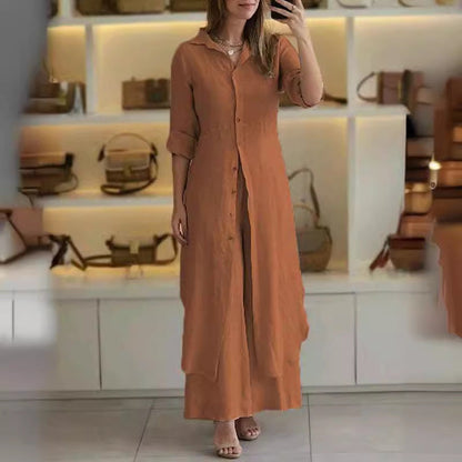 Linen Tight Waist Long Shirt Wide Suits
