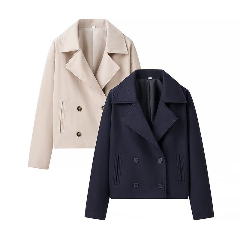 French Style Lapel Double Breasted Woolen Coats