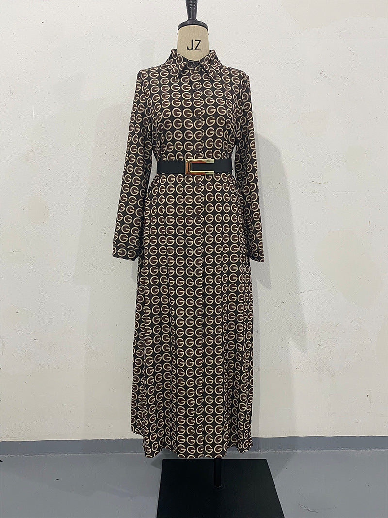 Autumn Long Sleeve Printed Shirt Collar Dresses