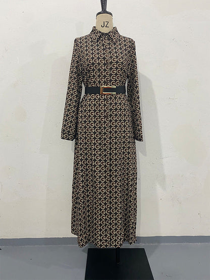 Autumn Long Sleeve Printed Shirt Collar Dresses