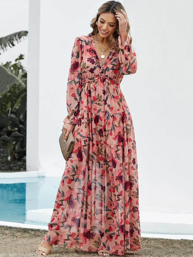 Women's Long Sleeve Fashion Print Fairy Elegant Dresses