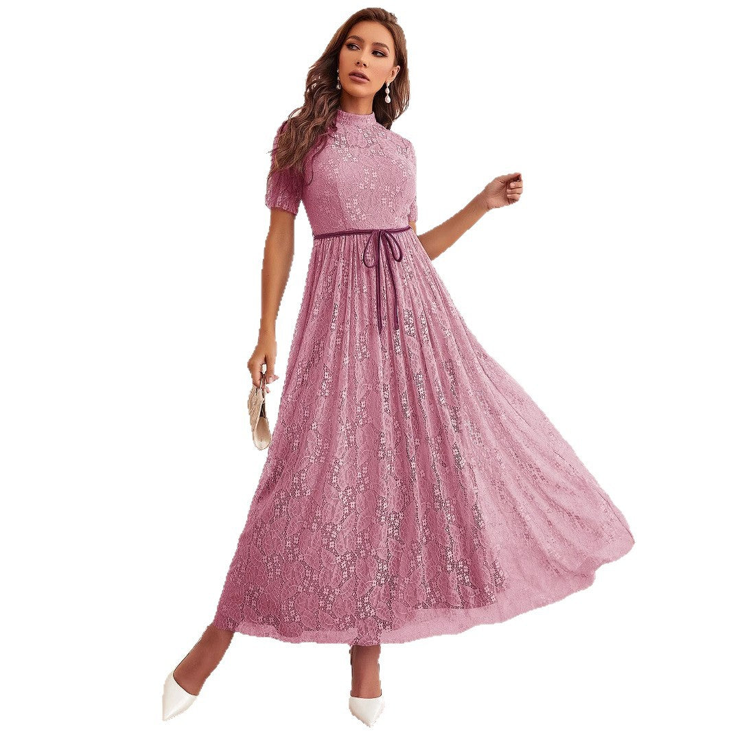 Women's Elegant Lace Round Neck Sleeve A- Dresses