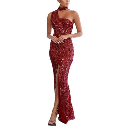 Color Sequined High Waist Temperament Commuter Dresses