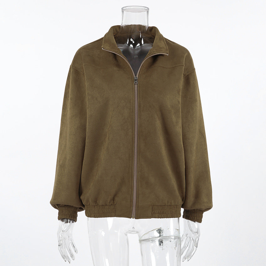 Women's Vintage Personality Street Khaki Suede Warm Coats