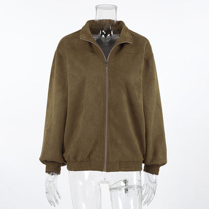 Women's Vintage Personality Street Khaki Suede Warm Coats