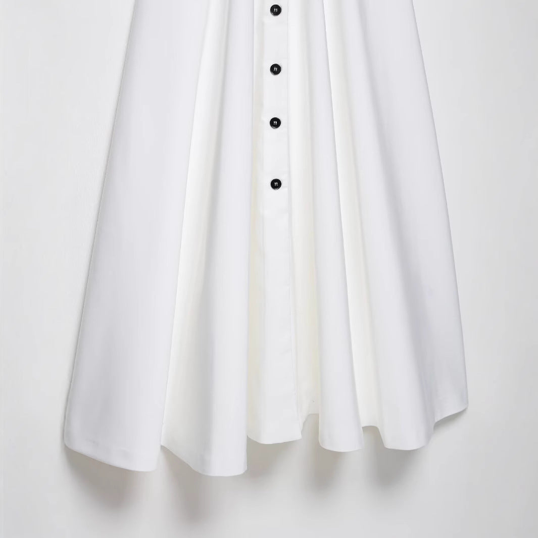 Women's Fashionable Temperament Button Decoration Midi Long Skirts