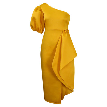 Women's Summer Temperament Puff Sleeve Banquet Slit Dresses