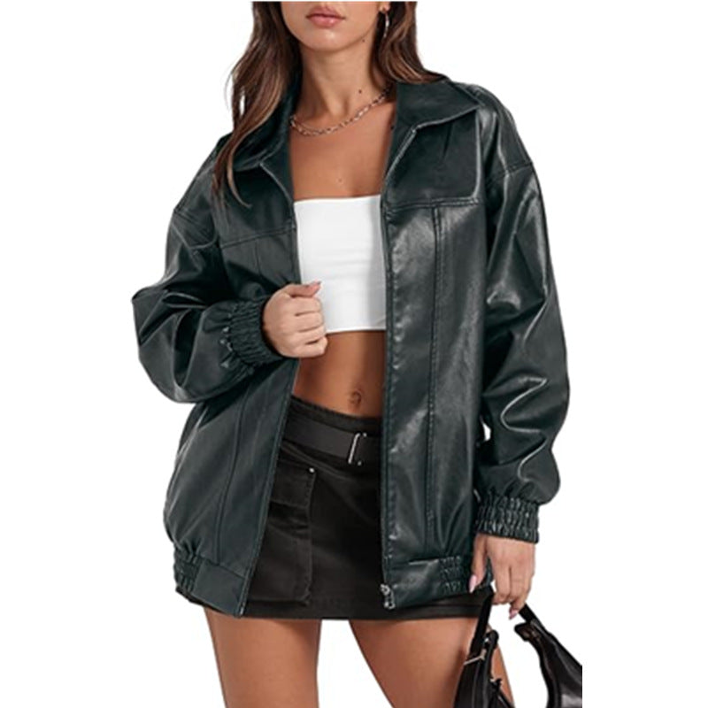 Women's Long Sleeve Lapel Zipper Side Pocket Jackets