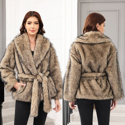 Women's Mid-length Fashion Trend Warm Thick Fluff Coats
