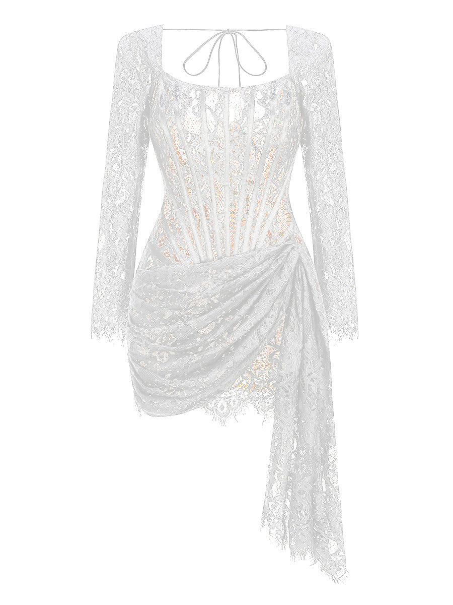 Long Sleeve Sexy Lace Fishbone Waist Skirts